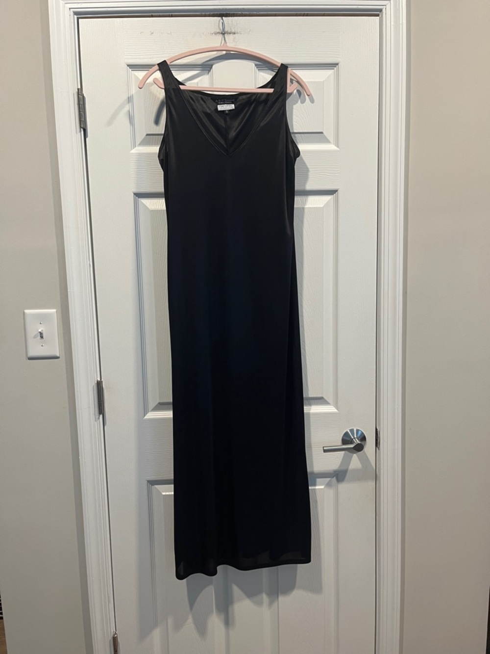ABS Allen Schwartz Black V-Neck Sleeveless Maxi Slip Dress Evening, Date Size S